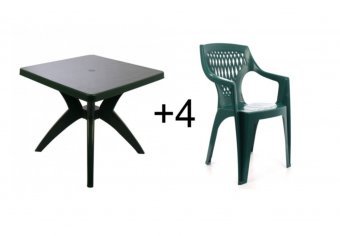 Set masa OMC 80X80X72 cu 4 scaune OMC, pentru gradina, verde, din plastic- PRODUS RESIGILAT -  ZGARIETURI FINE