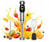 Blender vertical MegaWise, blender de mână cu 12 viteze, blender vertical 3 în 1 din oțel inoxidabil ranforsat cu titan; (Produs nou fara urme de utilizare, ambalaj in stare buna)