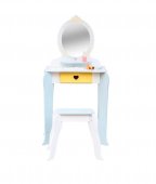 Masuta de machiaj OMC cu scaun si 7 accesorii, lemn, Multicolor