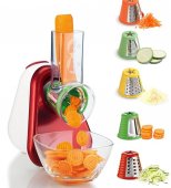 Răzătoare electrică Moulinex Fresh Express DJ75G15/35A, 5 în 1, 150 W, 5 conuri pentru feliere și răzuire, Roșu/Alb (Produs resigilat, fără urme de utilizare)